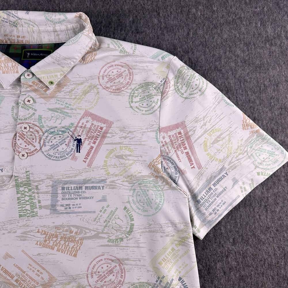William Murray Performance Polo Mens XL Distillery Whiskey Bourbon Print Stretch - Picture 4 of 16